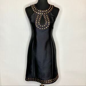 Tracy Reese black gold studded wool silk party dress size 4